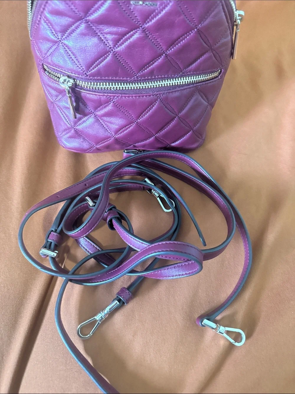 kate spade Quilted Purple Mini Backpack with Front Zip Pocket